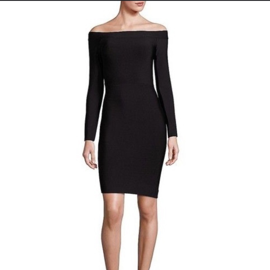 Bcbgmaxazria Black Off-Shoulder Long Sleeve Sheath Dress